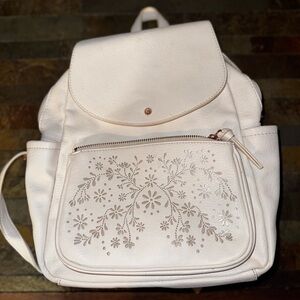 Elegant White Backpack with Floral Design